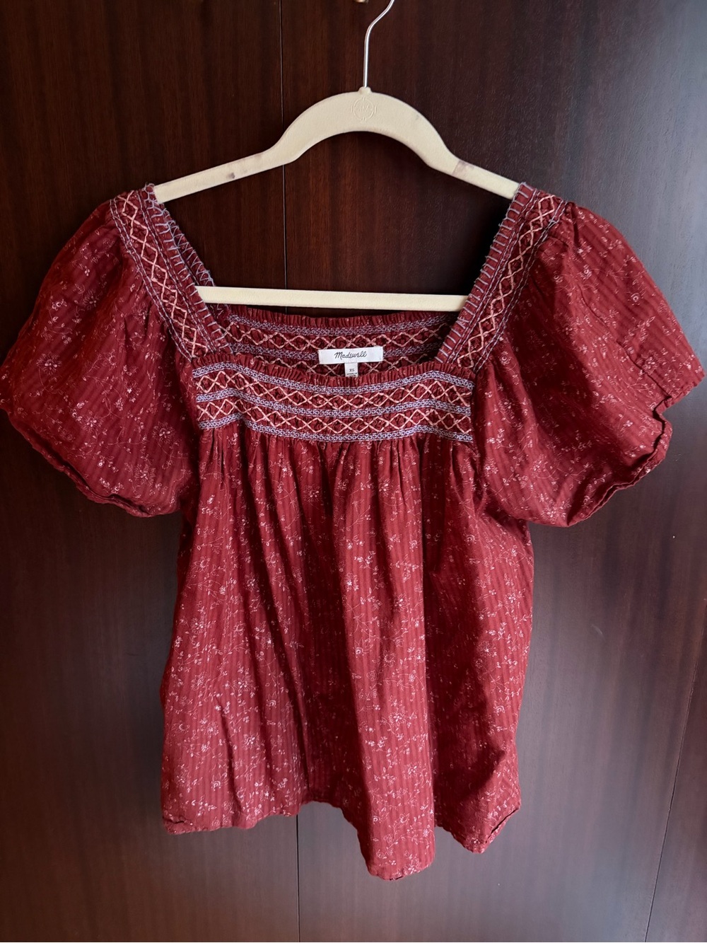 Madewell Square-Neck Smocked Top in Dotted Vines